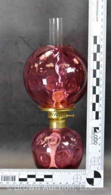 Victorian cranberry Inverted Thumbprint 8.5" miniature oil lamp - 9