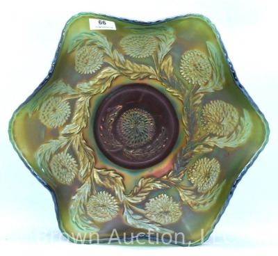 Fenton Carnival Glass Ten Mums ruffled bowl - 2