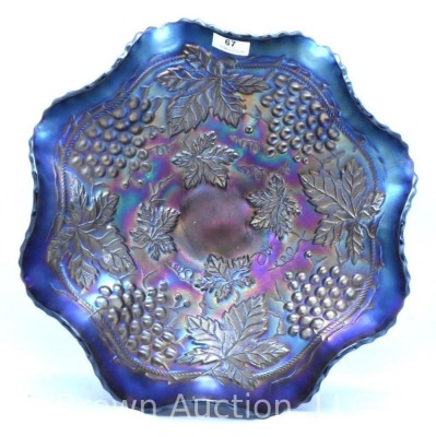 Northwood Carnival Glass Grape and Cable/Basketweave largeruffled bowl - 2