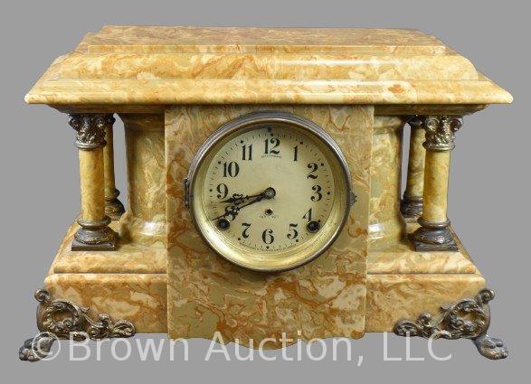 Seth Thomas faux marble mantle clock, metal paw feet