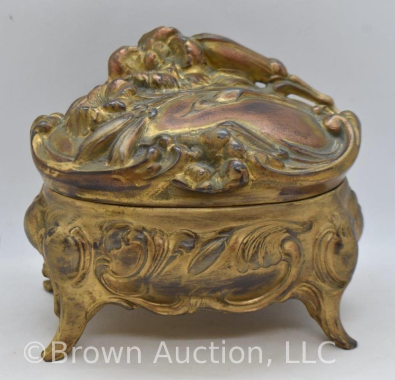 Art Nouveau casket jewelry box, embossd floral design