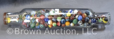 Glass rolling pin - full of mixed marbles