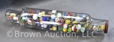 Glass rolling pin - full of mixed marbles - 2