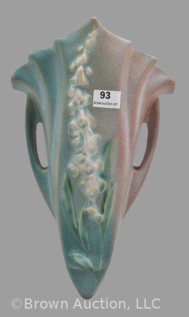 Roseville Foxglove 1292-8" wall pocket, green/ pink