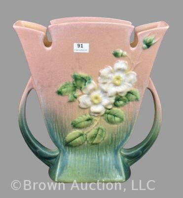 Roseville White Rose 987-9" vase, pink/ green