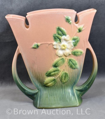 Roseville White Rose 987-9" vase, pink/ green - 3