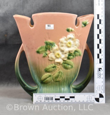 Roseville White Rose 987-9" vase, pink/ green - 6