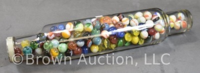 Glass rolling pin w/ Roll-Rite lid - full of mixed marbles - 2