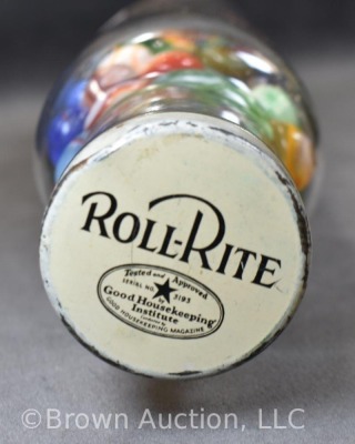 Glass rolling pin w/ Roll-Rite lid - full of mixed marbles - 4