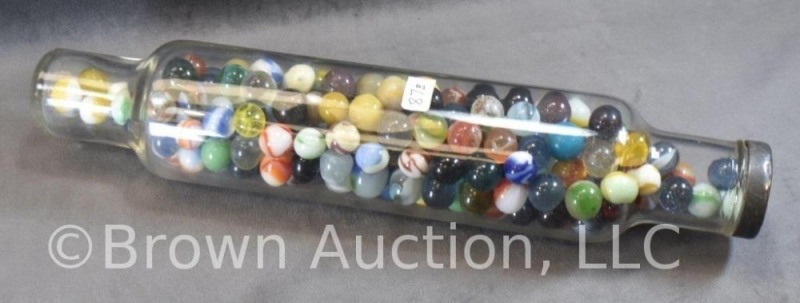 Glass rolling pin - full of mixed marbles