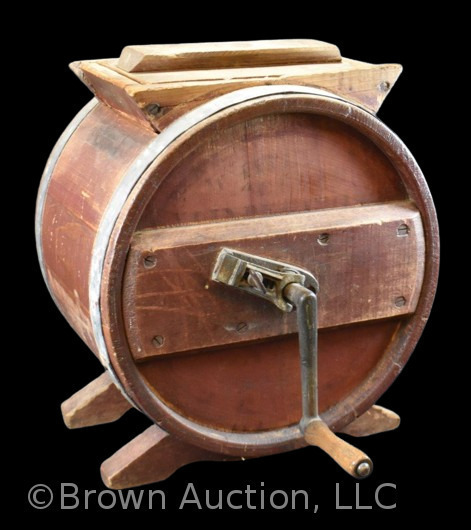 Wooden table-top cylinder barrel butter churn