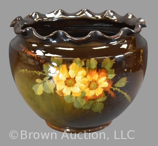 Roseville Rozane 11"h x 12"d jardiniere, golden yellow floral decoration