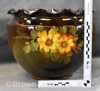 Roseville Rozane 11"h x 12"d jardiniere, golden yellow floral decoration - 8