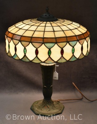 Lamb Brothers and Greene leaded/stained glass electrified lamp with cast base - 2