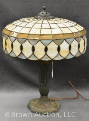 Lamb Brothers and Greene leaded/stained glass electrified lamp with cast base - 5