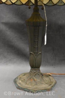 Lamb Brothers and Greene leaded/stained glass electrified lamp with cast base - 6