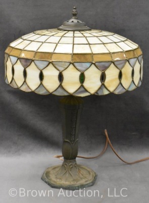 Lamb Brothers and Greene leaded/stained glass electrified lamp with cast base - 8