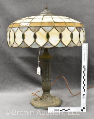 Lamb Brothers and Greene leaded/stained glass electrified lamp with cast base - 10