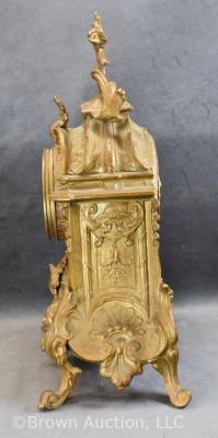 Waterbury ormolu gold gilt mantel clock with scenic porcelain insert - works! - 4