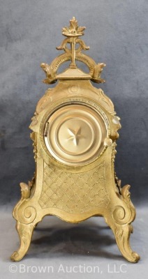 Waterbury ormolu gold gilt mantel clock with scenic porcelain insert - works! - 5