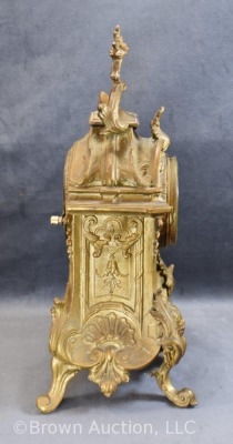 Waterbury ormolu gold gilt mantel clock with scenic porcelain insert - works! - 7