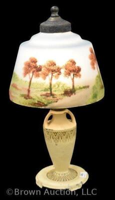 Mrkd. Moe Bridges reverse painted glass Art Deco boudoir lamp