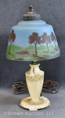 Mrkd. Moe Bridges reverse painted glass Art Deco boudoir lamp - 3