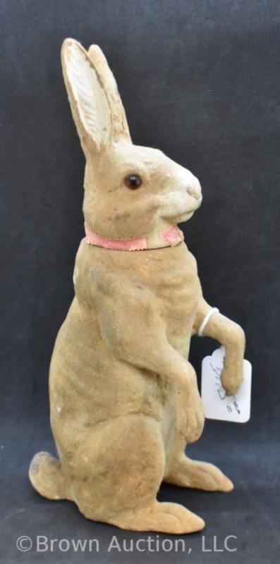 Paper mache 10" rabbit Easter candy container, stopper and glass eyes