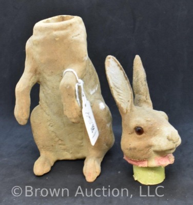 Paper mache 10" rabbit Easter candy container, stopper and glass eyes - 5