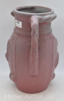 Niloak 7.5" pink Art vase w/ handles, embossed Flamingo - 2