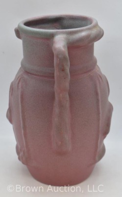 Niloak 7.5" pink Art vase w/ handles, embossed Flamingo - 4