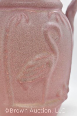 Niloak 7.5" pink Art vase w/ handles, embossed Flamingo - 5