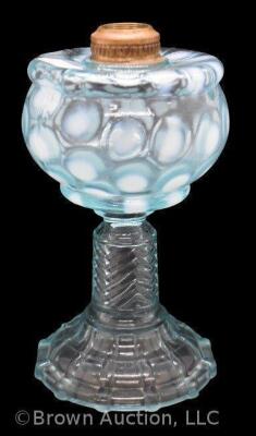 Blue opalescent Coin Dot 7" kerosene stand lamp - 2