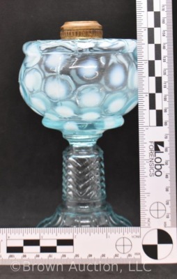 Blue opalescent Coin Dot 7" kerosene stand lamp - 9