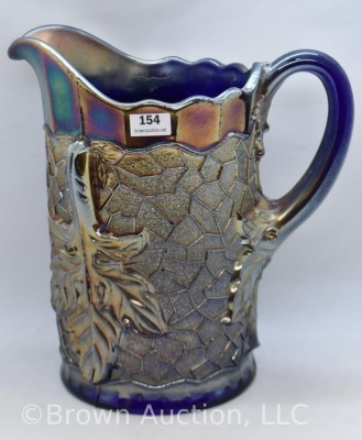 Dugan Carnival Glass Maple Leaf 8.5" pitcher, cobalt