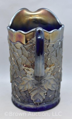 Dugan Carnival Glass Maple Leaf 8.5" pitcher, cobalt - 2