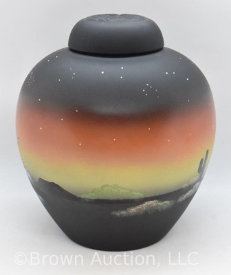 Fenton Art Glass 7" HP ginger jar w/ lid, "Peaceful Desert" - 2