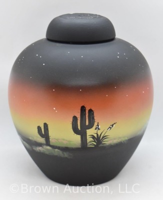 Fenton Art Glass 7" HP ginger jar w/ lid, "Peaceful Desert" - 3