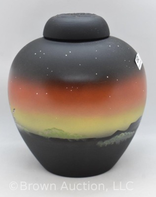 Fenton Art Glass 7" HP ginger jar w/ lid, "Peaceful Desert" - 4