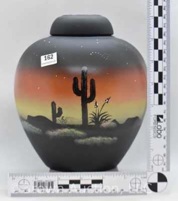 Fenton Art Glass 7" HP ginger jar w/ lid, "Peaceful Desert" - 8