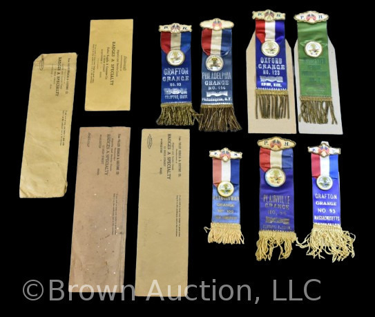 (7) Vintage Patrons of Husbandry badges and ribbons, various states