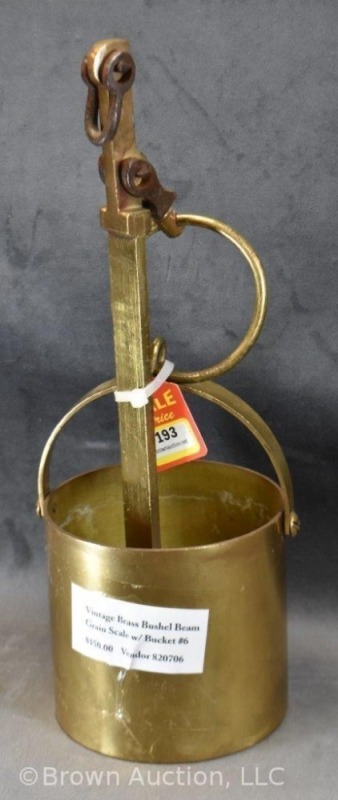 Vintage brass bushel beam grain scale w/ bucket #6