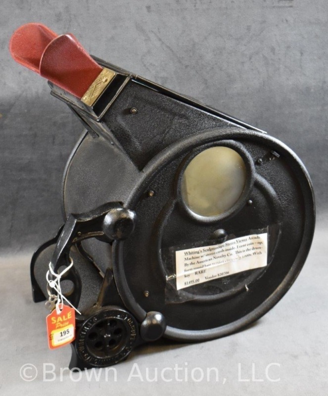 Whiting's Sculptoscope 1 cent stereo viewer w/ cards inside, ca. early 1900's, with key