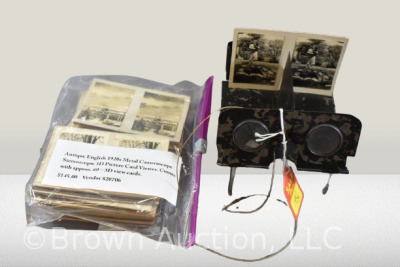 1920's English metal Camerascope Stereoscopic 3D picture card viewer + approx. (60) 3-D view cards