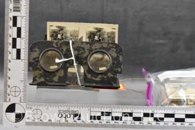 1920's English metal Camerascope Stereoscopic 3D picture card viewer + approx. (60) 3-D view cards - 7