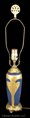 Mrkd. Rosenthal Selb Bavaria 22.5" tall lamp, navy satin with gorgeous heavy gold decoration