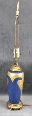 Mrkd. Rosenthal Selb Bavaria 22.5" tall lamp, navy satin with gorgeous heavy gold decoration - 4