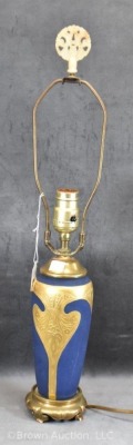 Mrkd. Rosenthal Selb Bavaria 22.5" tall lamp, navy satin with gorgeous heavy gold decoration - 5