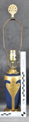 Mrkd. Rosenthal Selb Bavaria 22.5" tall lamp, navy satin with gorgeous heavy gold decoration - 8