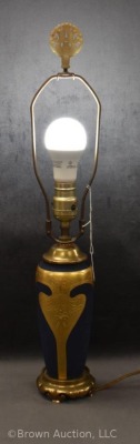 Mrkd. Rosenthal Selb Bavaria 22.5" tall lamp, navy satin with gorgeous heavy gold decoration - 9